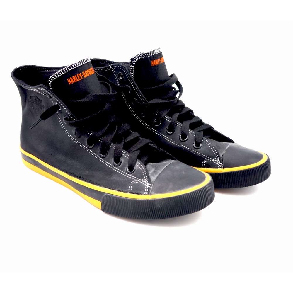 Harley Davidson Men's D93816 Black/Orange Leather High-Top Sneakers Shoes 9 - Picture 2 of 13